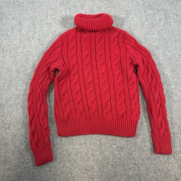 Lauren Ralph Lauren Sweater Womens Large Red Cable-Knit Turtleneck 100% Cotton - Picture 2 of 7
